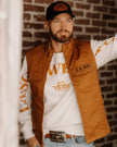 veste caramel vue avant sur mannequin