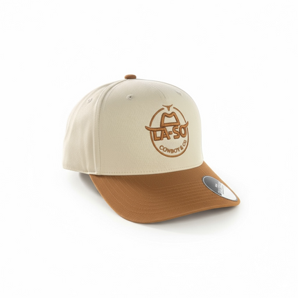 Casquette La Roper — Bicolore beige et caramel, broderie avant signature LA-SO en deux relief. Look western moderne.