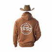 Hoodie Le Rancher couleur caramel, de derrière avec le logo emblématique de La-So impression pleine grosseur.