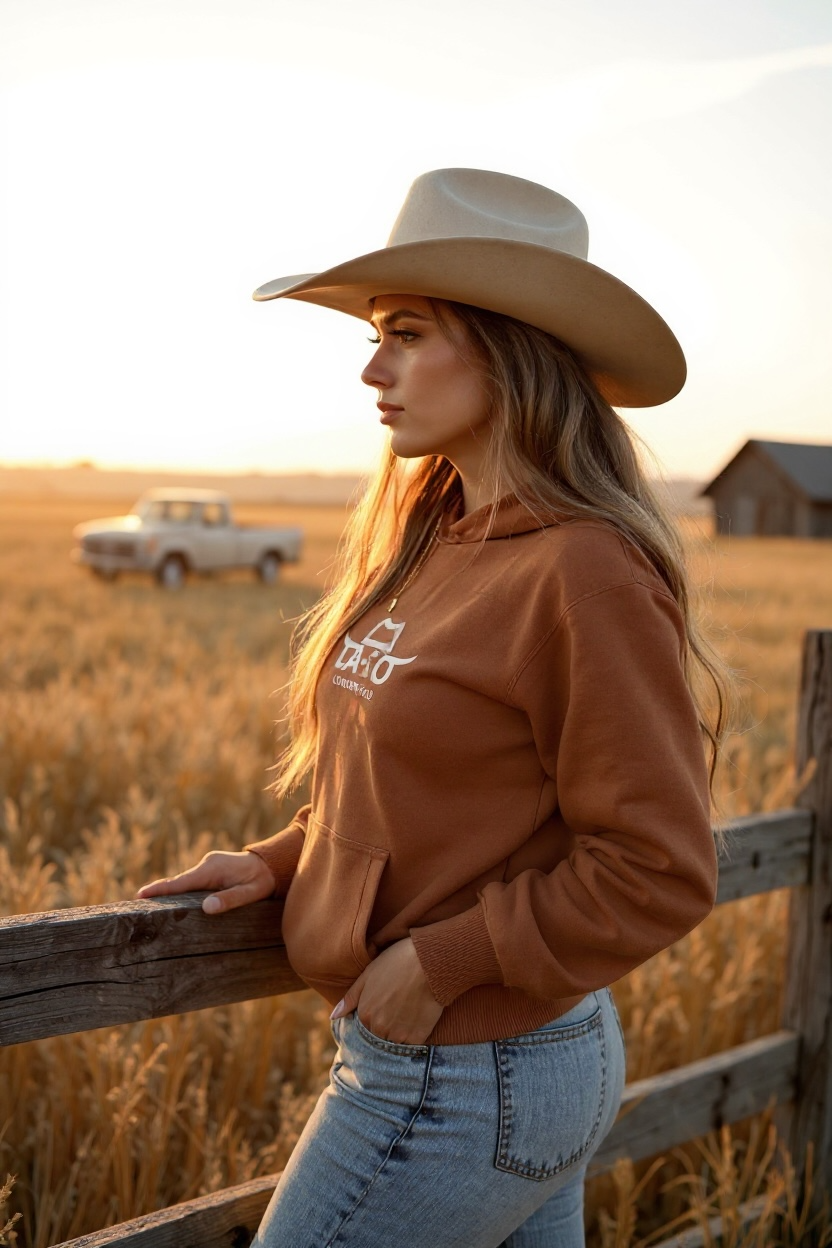 Hoodie Le Rancher couleur caramel, de face avec le logo de La-So au centre de la poitrine.