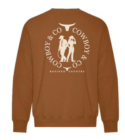 crew neck couleur caramel, manche longue, avec logo Le Duo C&C pleine largeur au dos