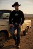 Crew neck noir, vue devant avec logo de La-So au centre de de la poitrine