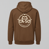 Hoodie Le Rancher couleur brun, de derrière avec le logo emblématique de La-So impression pleine grosseur.