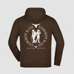 Hoodie brun au dos le logo Le Duo C&C deux silhouettes — un cowboy et une cowgirl encadrées par deux têtes de longhorn stylisées et le texte “COWBOY & CO – REFINED COUNTRY