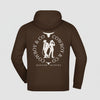 Hoodie brun au dos le logo Le Duo C&C deux silhouettes — un cowboy et une cowgirl encadrées par deux têtes de longhorn stylisées et le texte “COWBOY & CO – REFINED COUNTRY