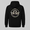Hoodie Le Rancher couleur noir, de derrière avec le logo emblématique de La-So impression pleine grosseur.