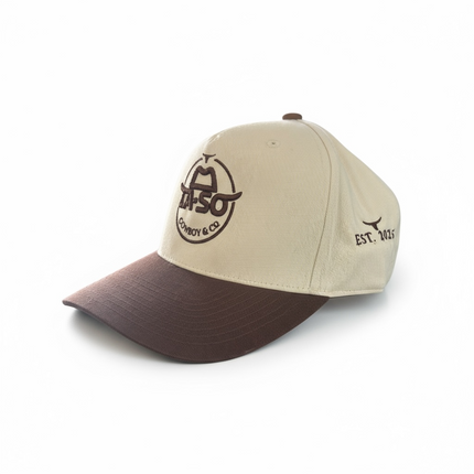 Casquette La Roper — Bicolore beige et brune, broderie avant signature LA-SO en deux relief. Look western moderne.
