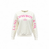 Un chandail ivoire à manches longues avec le texte rose LA-SO COWBOY & CO. à l'avant sur le devant et les manches. Le logo central LA-SO est surmonté d’un chapeau cowboy stylisé rose. 