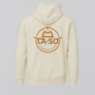 Hoodie Le Rancher couleur sable, de derrière avec le logo emblématique de La-So impression pleine grosseur.