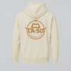 Hoodie Le Rancher couleur sable, de derrière avec le logo emblématique de La-So impression pleine grosseur.
