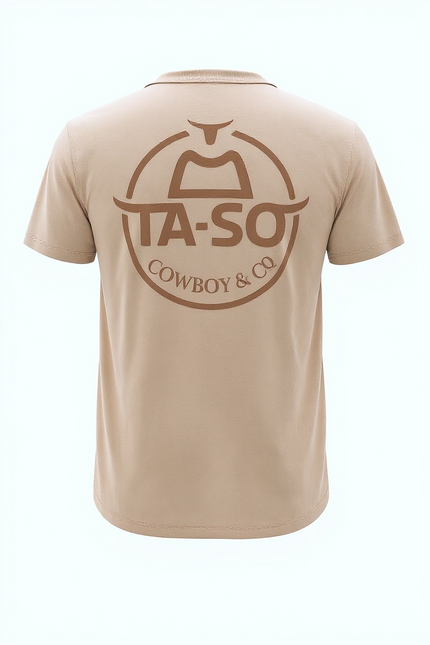 T-shirt Le Rancher couleur sable, de derrière avec le logo emblématique de La-So impression pleine grosseur.